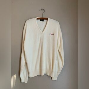 Vintage 70s Mens XL Horizon Sportswear AC Delco Spell Out Knit Sweater Cream USA